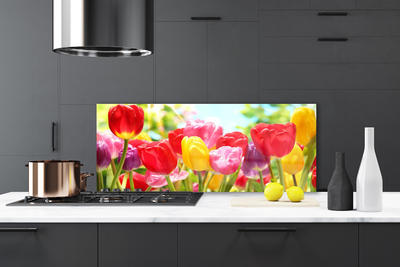 Kitchen Splashback Tulips floral red yellow