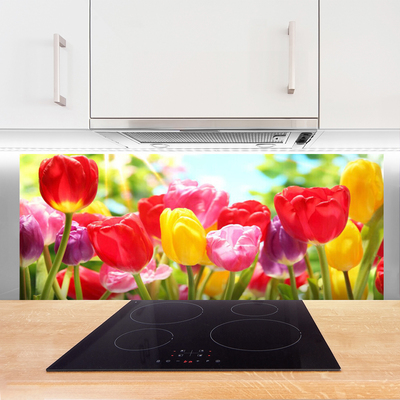 Kitchen Splashback Tulips floral red yellow