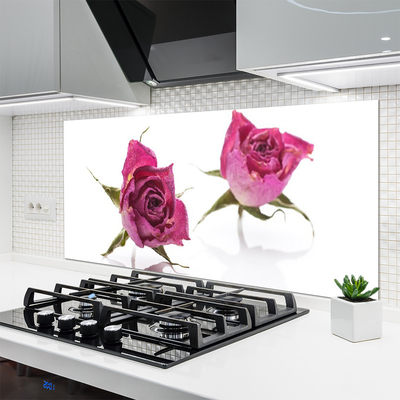 Kitchen Splashback Roses floral red green