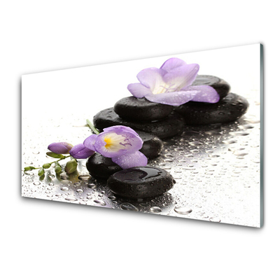 Kitchen Splashback Flower stones art pink black