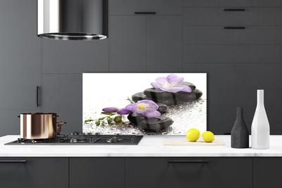 Kitchen Splashback Flower stones art pink black