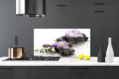 Kitchen Splashback Flower stones art pink black