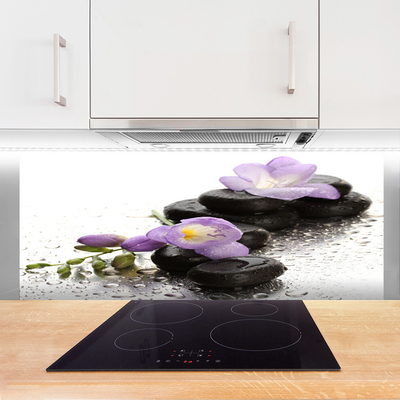 Kitchen Splashback Flower stones art pink black