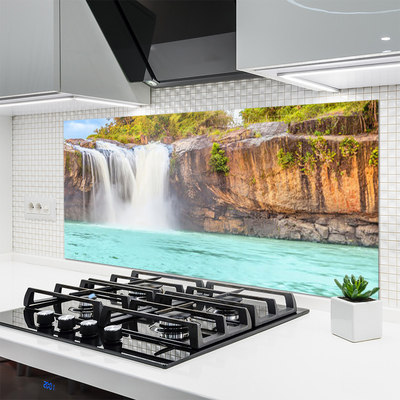 Kitchen Splashback Waterfall lake landscape blue white brown green