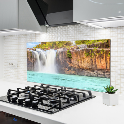 Kitchen Splashback Waterfall lake landscape blue white brown green