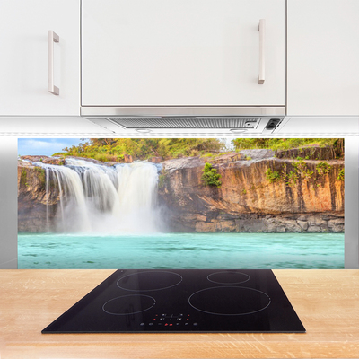 Kitchen Splashback Waterfall lake landscape blue white brown green