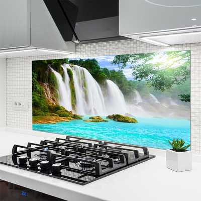 Kitchen Splashback Waterfall lake nature blue white brown green