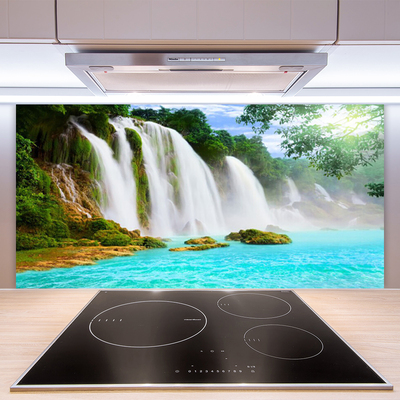 Kitchen Splashback Waterfall lake nature blue white brown green