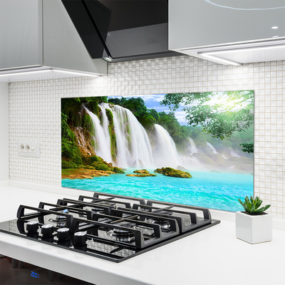 Kitchen Splashback Waterfall lake nature blue white brown green