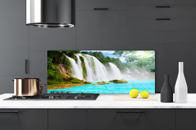 Kitchen Splashback Waterfall lake nature blue white brown green