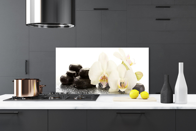 Kitchen Splashback Flower stones floral white black