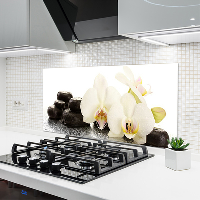 Kitchen Splashback Flower stones floral white black