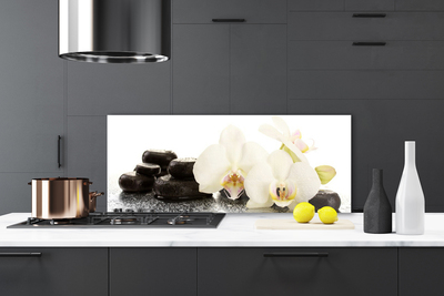 Kitchen Splashback Flower stones floral white black