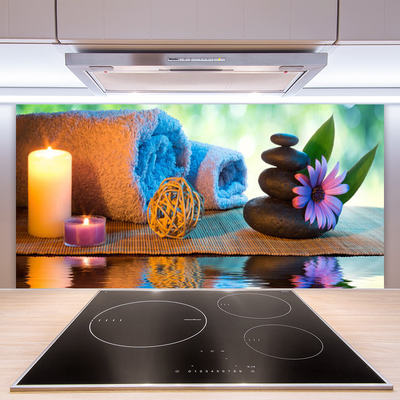 Kitchen Splashback Candles stones flower art yellow black purple grey