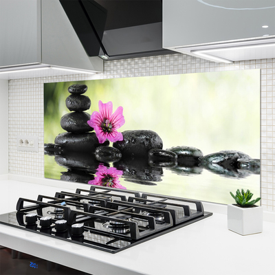 Kitchen Splashback Flower stones art pink black