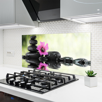 Kitchen Splashback Flower stones art pink black