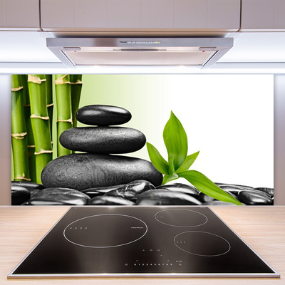 Kitchen Splashback Bamboo stalks stones art green black