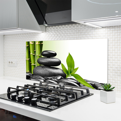 Kitchen Splashback Bamboo stalks stones art green black