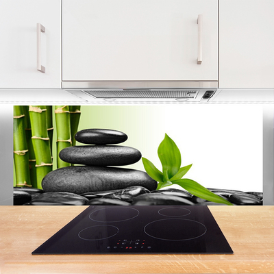 Kitchen Splashback Bamboo stalks stones art green black