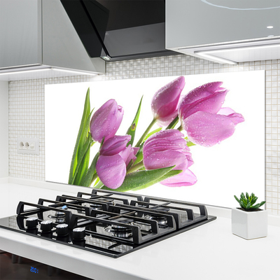 Kitchen Splashback Tulips floral pink green