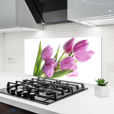 Kitchen Splashback Tulips floral pink green