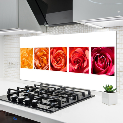 Kitchen Splashback Roses floral yellow orange red