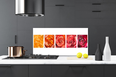 Kitchen Splashback Roses floral yellow orange red