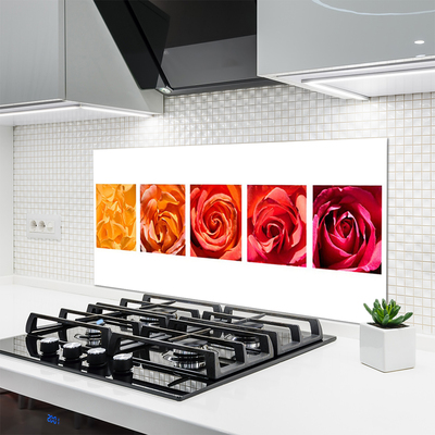 Kitchen Splashback Roses floral yellow orange red