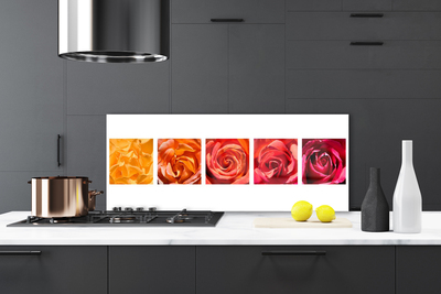 Kitchen Splashback Roses floral yellow orange red