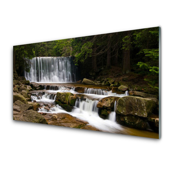 Kitchen Splashback Waterfall forest nature white grey brown green