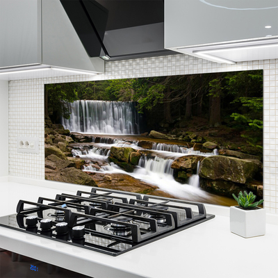 Kitchen Splashback Waterfall forest nature white grey brown green