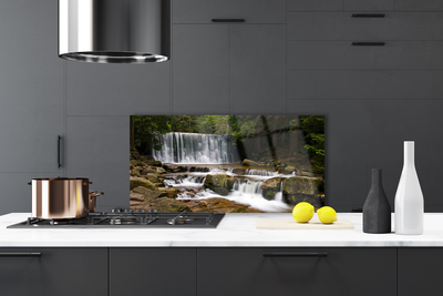 Kitchen Splashback Waterfall forest nature white grey brown green