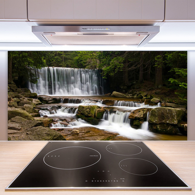 Kitchen Splashback Waterfall forest nature white grey brown green