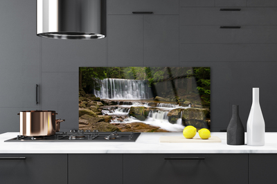 Kitchen Splashback Waterfall forest nature white grey brown green