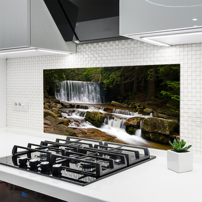 Kitchen Splashback Waterfall forest nature white grey brown green