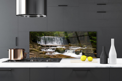 Kitchen Splashback Waterfall forest nature white grey brown green