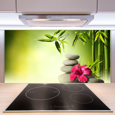 Kitchen Splashback Bamboo tube flower stones floral green red grey