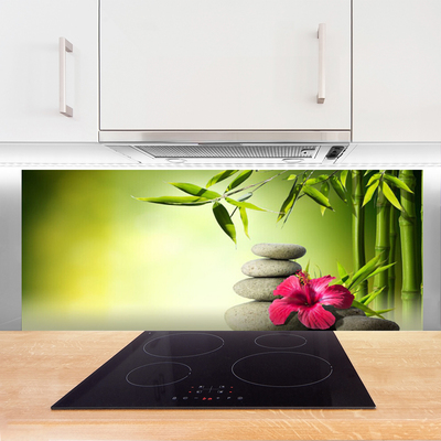 Kitchen Splashback Bamboo tube flower stones floral green red grey