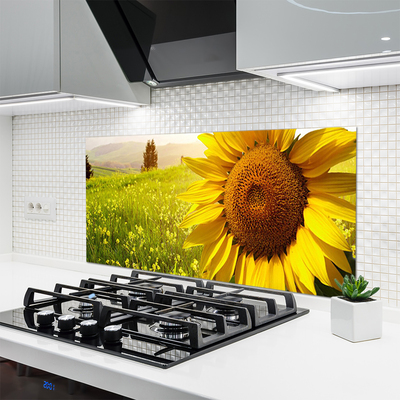 Kitchen Splashback Sunflower floral yellow brown