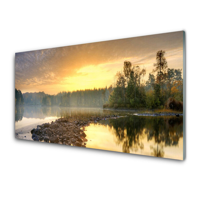 Kitchen Splashback Lake stones forest landscape grey green white yellow