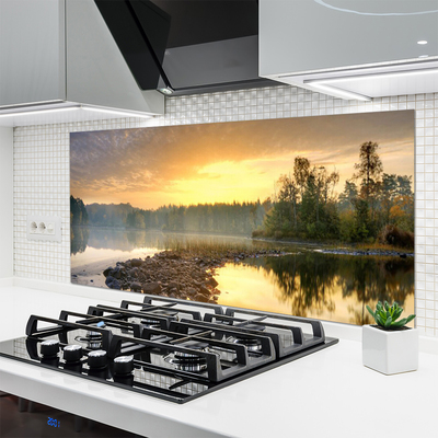 Kitchen Splashback Lake stones forest landscape grey green white yellow