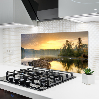 Kitchen Splashback Lake stones forest landscape grey green white yellow