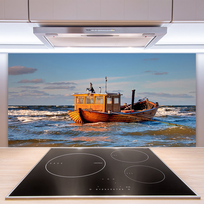 Kitchen Splashback Boat sea landscape yellow green blue