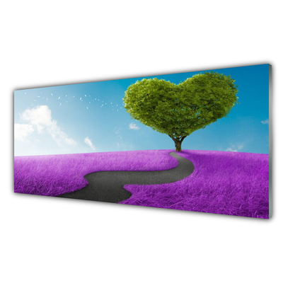 Kitchen Splashback Meadow footpath tree nature pink grey green