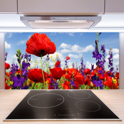 Kitchen Splashback Flowers floral red purple