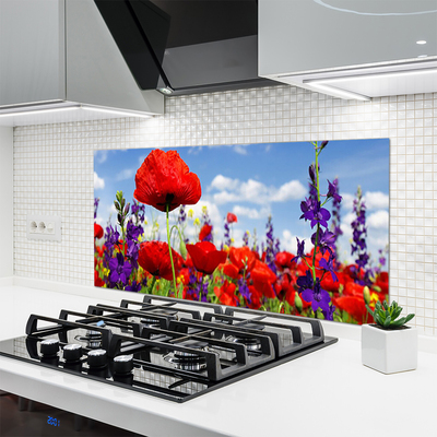 Kitchen Splashback Flowers floral red purple