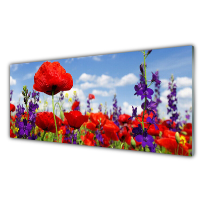 Kitchen Splashback Flowers floral red purple