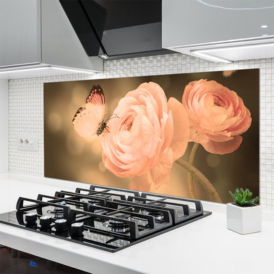 Kitchen Splashback Butterfly roses nature beige