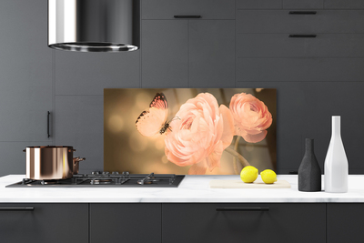 Kitchen Splashback Butterfly roses nature beige