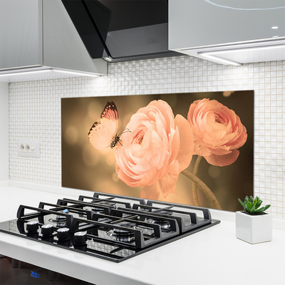 Kitchen Splashback Butterfly roses nature beige